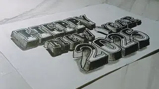 How to draw 2025 3d drawing easy-happy new year 2025-step by step tutorial