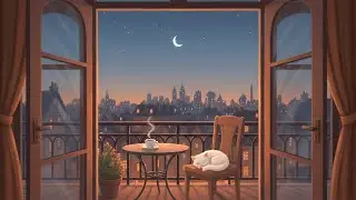 cozy balcony night ambience | warm vintage room & soft jazz in another room