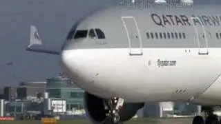 a330-200 qatar airways landing,take-off manchester airport