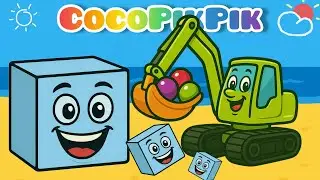 Excavator Builds Sky Blue Block Pyramids | ASMR Educational Video For Kids