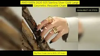 Andywen 2020 925 Sterling Silver Gold Large Geometric Resizable Chain Rings