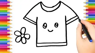 How To Draw cute  t-shirt Drawing, Painting & Coloring For Kids and Toddlers_ Child Art 🐋🌈🎨