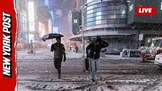 Live: Historic Storm Slams New York - View from Times Square