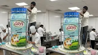 ఇంత పెద్ద కేక్ చేస్తాను అని అనుకోలేదు GRB GHEE BOTTLE CAKE FINISHING #biggestcake #annualcakeshow 