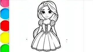 rapunzel princess drawing and colouring for kids, how to draw rapunzel princess, Disney princess 