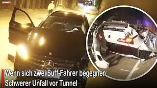 Wenn sich zwei Suff-Fahrer begegnen: Schwerer Unfall vor Tunnel #germany
