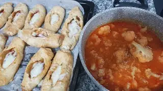 💯💯Kıymalı Köz biber ve  Patlıcanlı karnıyarık böreği ve kıymalı Karnabahar yemeği  🔟5⭐