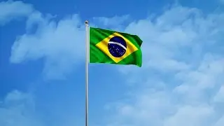 Brazilian Flag Waving on Flagpole with Alpha Matte for National Pride stock footage | Cinefootage