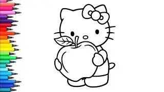Hello Kitty Eating Apple 🍎 Drawing, Painting & Coloring For Kids and Toddlers_Child Art