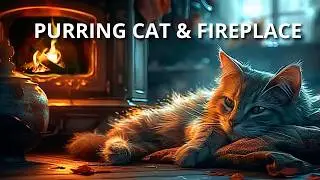 Fireplace purring cat 2H relaxing cozy sounds