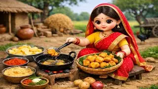 Miniature Doll Aloo Tikki Crispy Cooking ASMR | Indian Village Tiny Kitchen Story