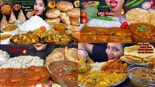 Eating spicy🔥paneer butter masala,chole with puri and jeera rice🤤 Bigbites mukbang asmr