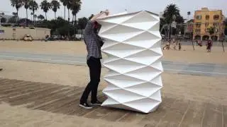 Closing a Cardborigami on Santa Monica Beach