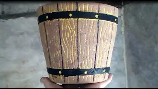 DIY Concrete Barrel Flower Pot ✔️ Faux Wood Tutorial ✔️ Faux Wood Crafts