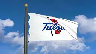 Flag of Tulsa Golden Hurricane waving in the wind (moving clouds)