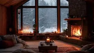 Soft Jazz | Warm Evening Glow in a Cozy Cabin with Snow and Calm Jazz Ambience