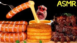 [ASMR MUKBANG] жареная колбаса, картофель фри и свиная грудинка для барбекю