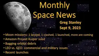 MonthlySpaceNews 2023/09: Moon landing, crash, launch. Kuiper. Orbital debris. LEO/GEO. Starship