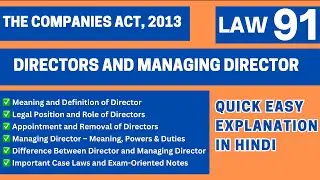 Directors and Managing Director | Appointment and Legal Position | Company Law LLB BALLB | LAW91