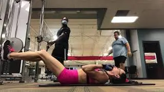 Low back friendly supine biceps curl and upright row on cable machine