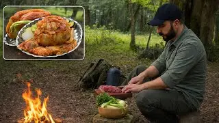Campfire Cooking Stuffed Cabbage Rolls in the Ancient Forest  Bushcraft Cooking Adventure