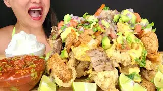 MESSY CHICKEN SKIN/LECHON PORK BELLY NACHOS!! ASMR MUKBANG OMAD CRUNCHY EATING NOISES BIG BITES