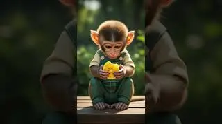 Adorable Baby Monkey Eating Fruit 🍑 | Cutest Snack Time Fun #babyanimals #monkeylove #fruit
