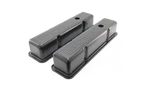 HZ 9841 C1958-86 CHEVY SMALL BLOCK 350 TALL STEEL VALVE COVERS - EDP BLACK W- 350 LOGO