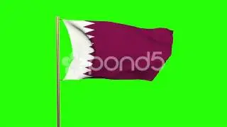 Qatar Flag Waving In The Wind. Green Screen, Alpha Matte. Loopable Animation