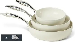 Amazon Basics Ceramic Nonstick Cookware 3 Piece Set of Pans All Cooktop Friendly