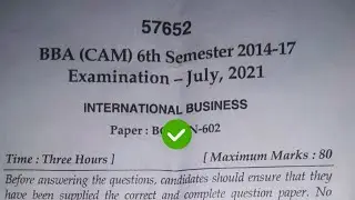Mdu BBA CAM 6th Sem International Business Question  Paper 2021