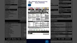 ADMISSION Open IN  BZU  University  multan