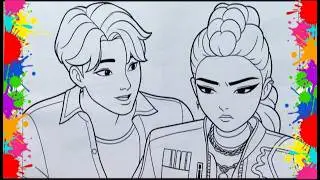 Kpop DEMON Hunters Rumi x Jinu &hearts;️ New Colouring pages NCS Music @Drawing-j5h-z9p #art #kpop #drawin
