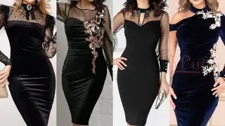 40+Classy & Elegant Pmus Size Velvet Evening Party Wear Black Bodycon Dresses/Wedding Guest Dresse