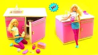 Como hacer MUEBLE de  COCINA para CASA de MUÑECAS Barbie de Cajas de carton! Muebles para MUÑECAS