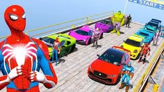 😱 Spider-Man & Hulk Mega Ramp Challenge | Cars Flying Extreme Stunt 🚗🔥