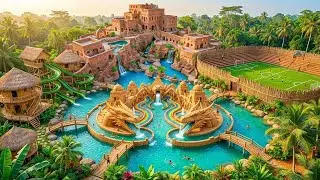 Primitive Survival: Building A Giant Dragon Water Park & Soccer Field