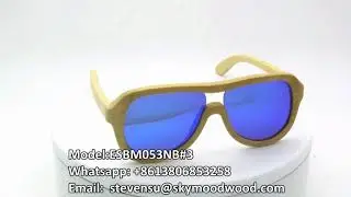 Blue lens natural bamboo sunglasses spring hinge-ESBM053NB#3 1
