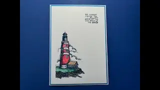 A clean and simple stamped and watercoloured maritime themed lighthouse card #handmadecards #art