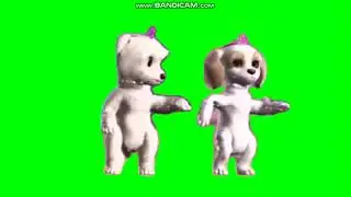 Barbie and the Diamond Castle dogs dance in front of a green screen