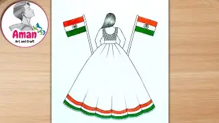 26 January drawing easy / republic day drawing / flag with girl drawing / pencil art