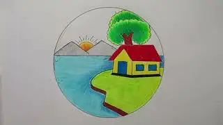 Pencil Circle Landscape scenery step by step.