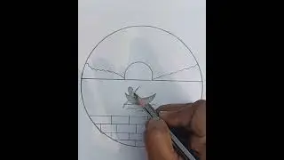 Easy and Beautiful Sea Beach Sunset Circle Pencil Scenary Drawing 😍❤️ / for Beginners #rongtuli 