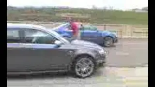 Allan McNish & Dindo Capello drag racing in Mosport pitlane