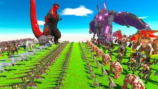 Dinosaurs revolt battle with Shin Godzilla + Indominus Rex + Giganotosaurus VS Team Mecha Demon