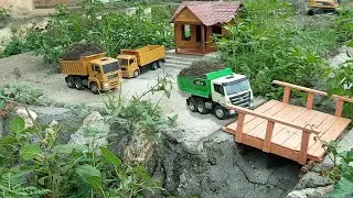 Dump Truck Loading Sand to The Road Construction Project Site - Remote Dump Truck Simulation