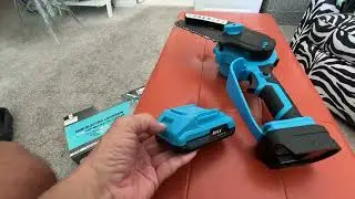 How to charge and attach the battery for Mini Electric Chainsaw