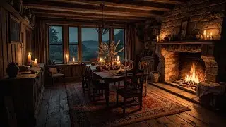 Cozy Cabin Dining Room 🔥 Gentle Piano, Fireplace & Candlelight Ambience #CozyAmbience #PianoMusic