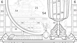 Oriental-style interior decor with lanterns and a classic wooden table | Coloring Games