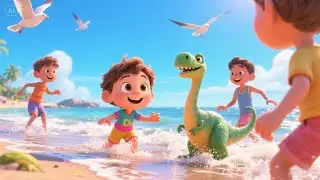 Friendly Dinosaur at the Beach | Fun Dinosaur Nursery Rhyme for Kids | Summer Adventure Song